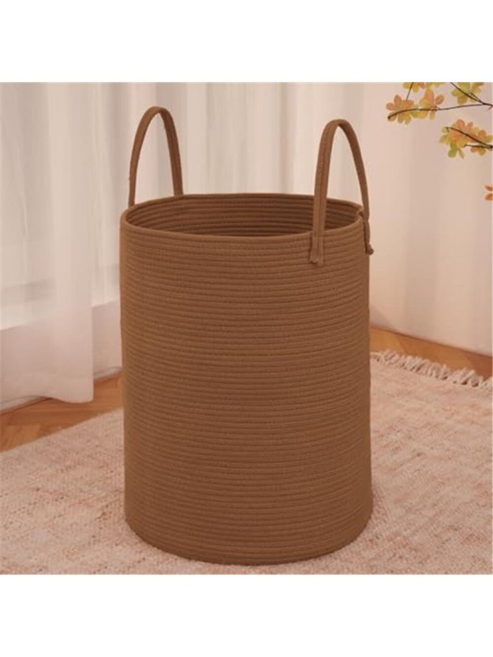New 60L Cotton Rope Laundry Basket Hamper, Golden Jute